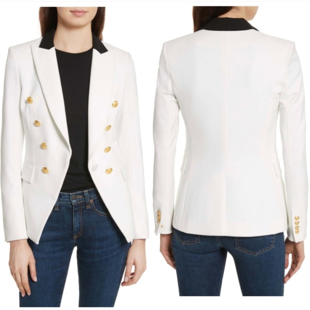 Veronica Beard Jack Riding Jacket 6 Preppy White Gold Button Blazer Coat - Picture 9 of 13